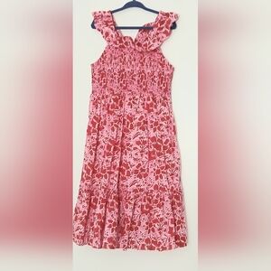 Crewcuts Dress Girls Size 8 Pink and Red Smocked Top Floral Lined Pullover